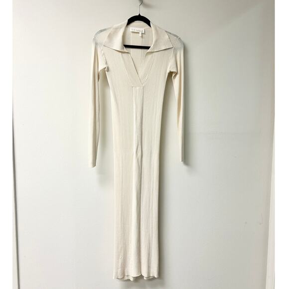 REMAIN Birger Christensen Joy Long Sleeve Rib Midi Sweater Dress Cream Women's S - Picture 2 of 4